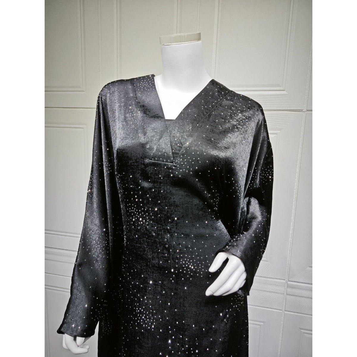 Solid Color Starry Night Diamond Embellished Abaya | Luxurious Sparkly Maxi Dress for Modest Elegance(MA287) - Mariam's Collection