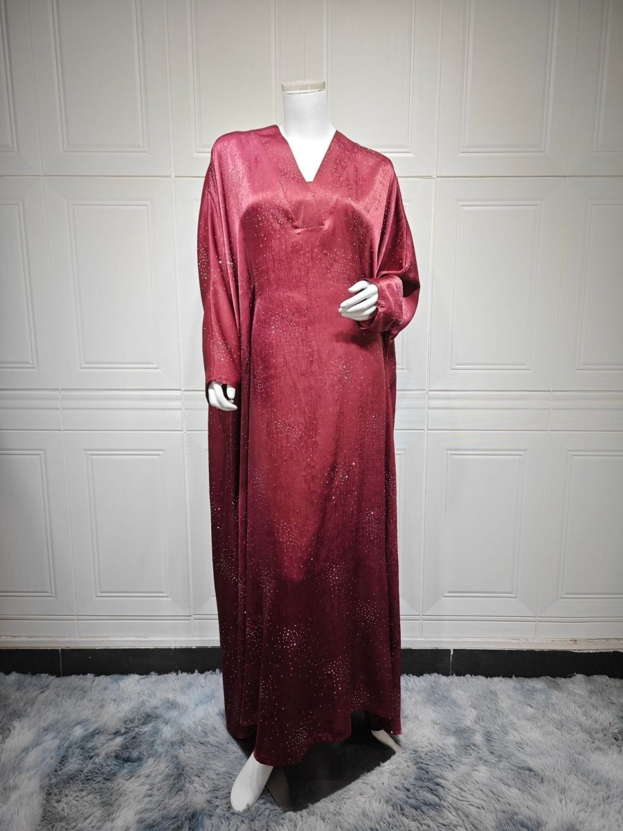 Solid Color Starry Night Diamond Embellished Abaya | Luxurious Sparkly Maxi Dress for Modest Elegance(MA287) - Mariam's Collection