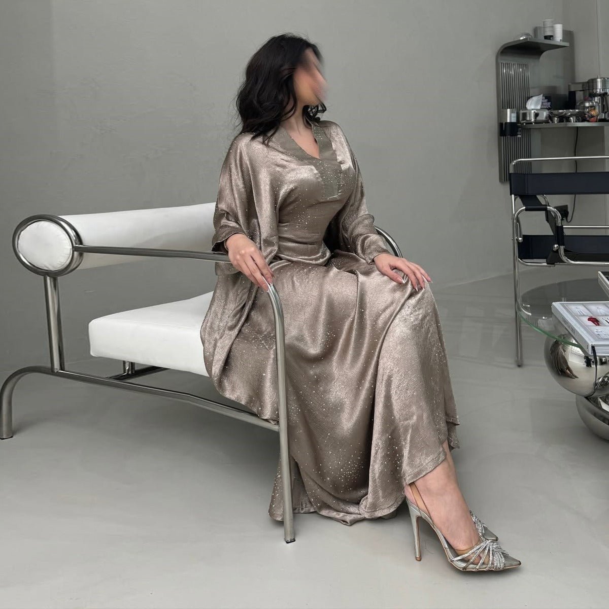 Solid Color Starry Night Diamond Embellished Abaya | Luxurious Sparkly Maxi Dress for Modest Elegance(MA287) - Mariam's Collection