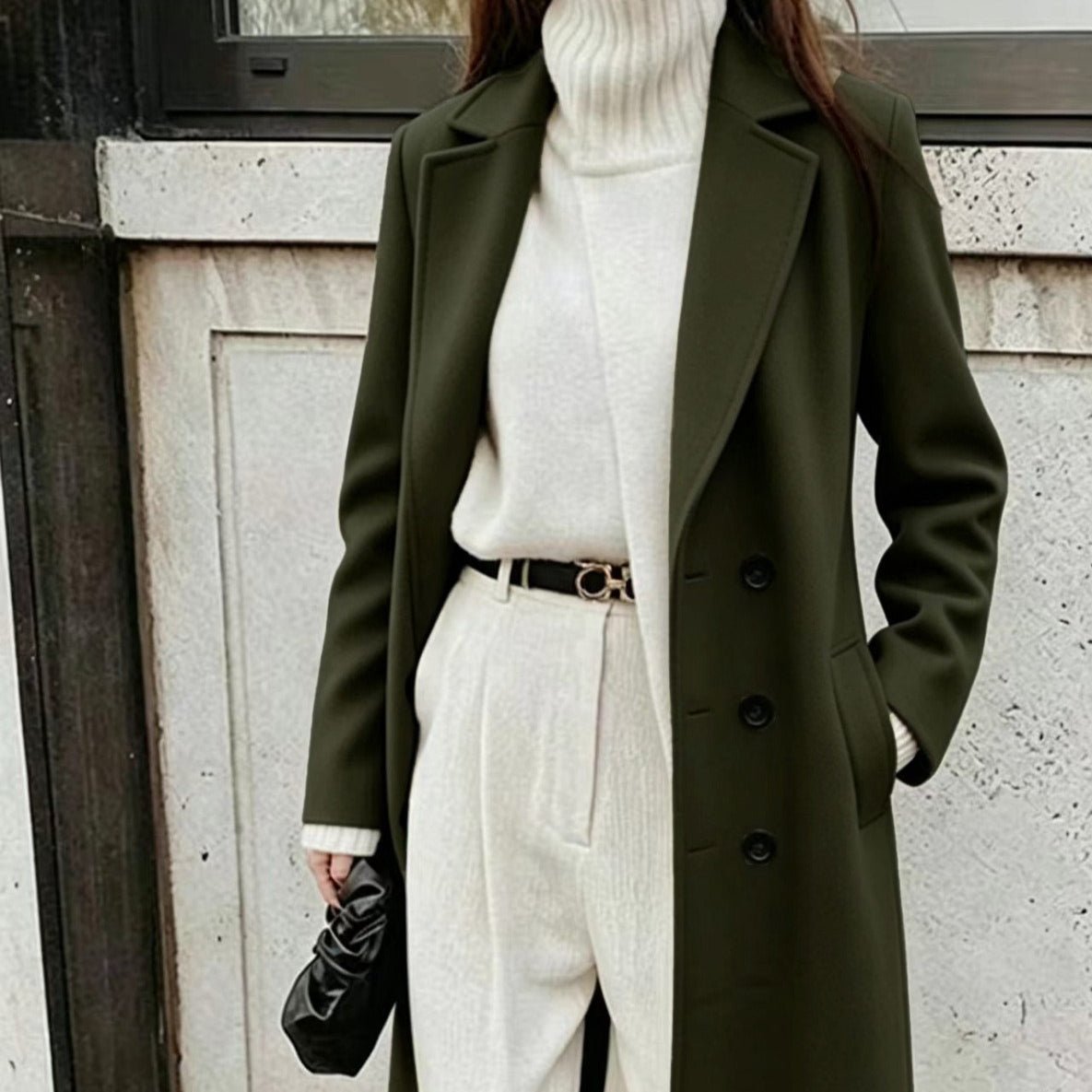 Solid Colour Double-Breasted Maxi Coat(MS551) - Mariam's Collection
