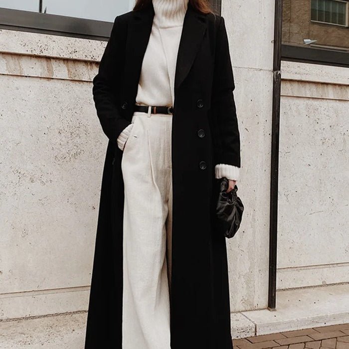 Solid Colour Double-Breasted Maxi Coat(MS551) - Mariam's Collection