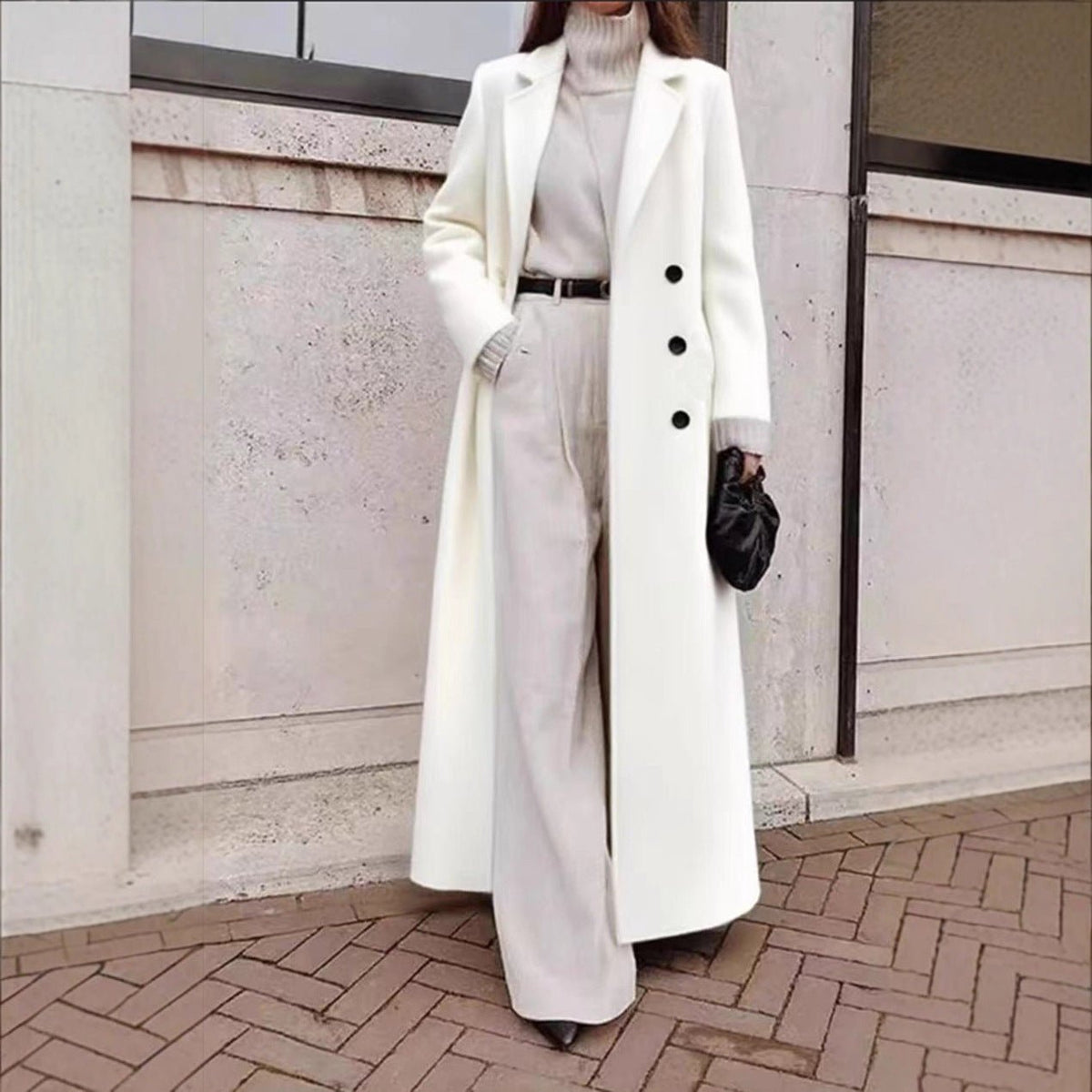Solid Colour Double-Breasted Maxi Coat(MS551) - Mariam's Collection
