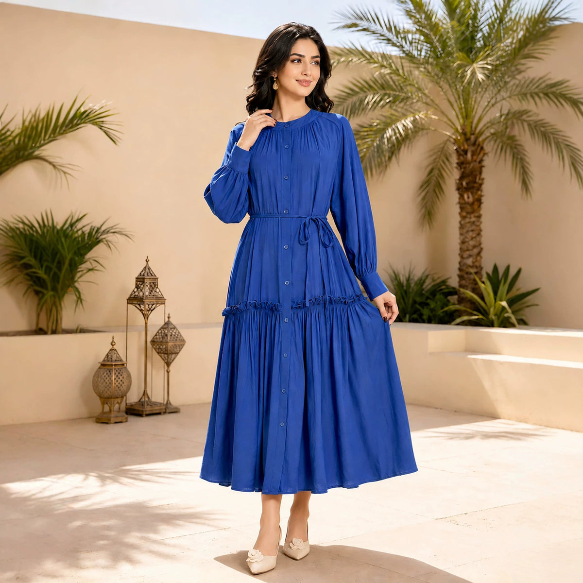 Tie-Waist Maxi Abaya Dress – Modest Flared Abaya