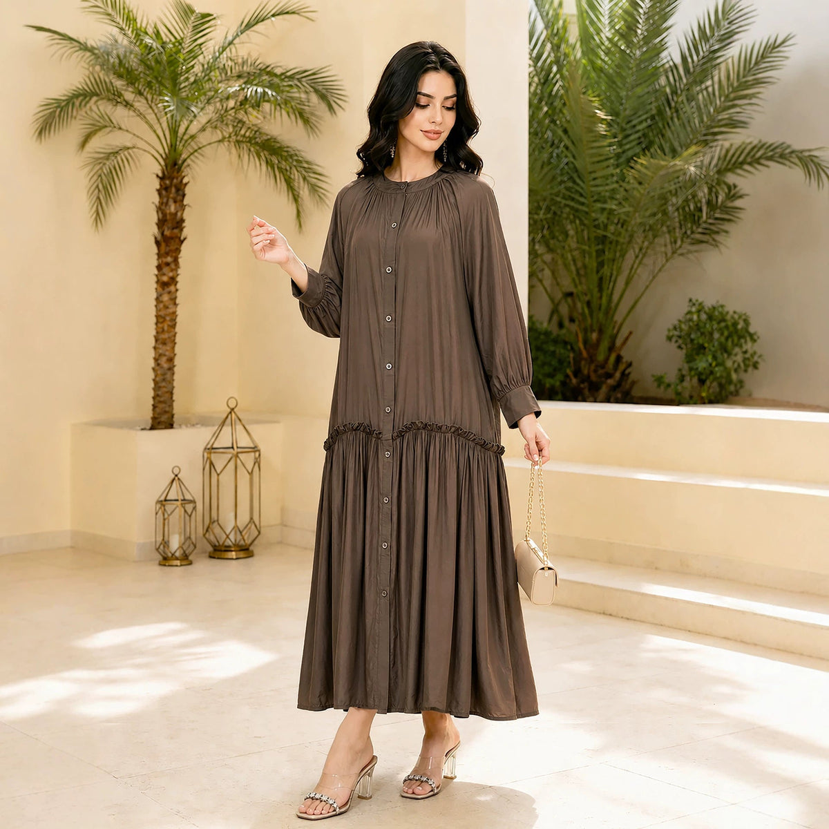 Tie-Waist Maxi Abaya Dress – Modest Flared Abaya