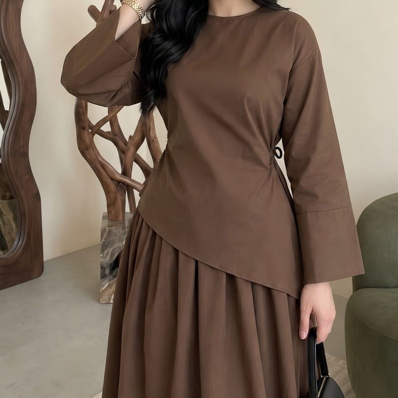 Women's modest skirt set with elegant drape and full-length hem