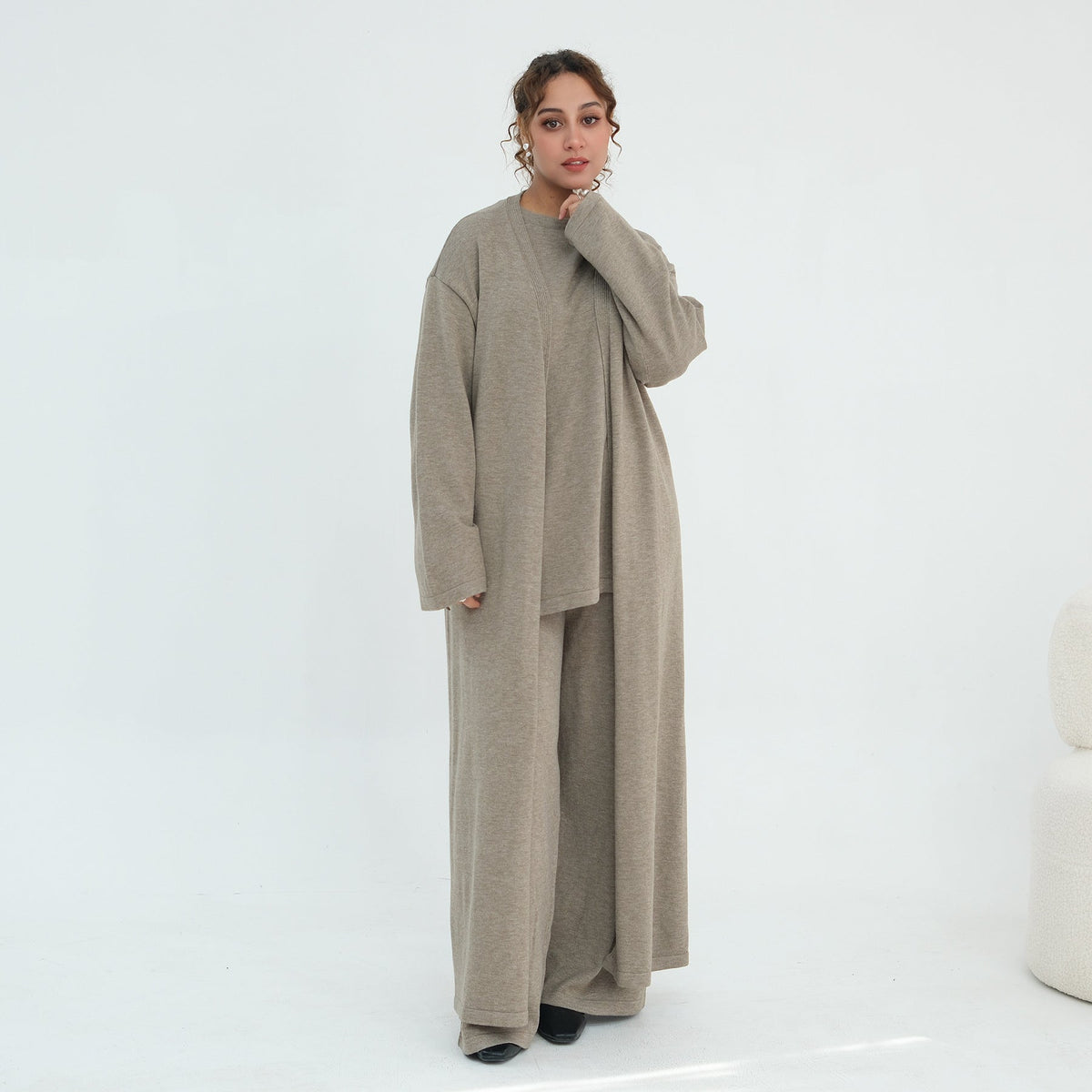 Solid Knit Two-Piece Jersey Abaya Set – Modest Knit Co-ord
