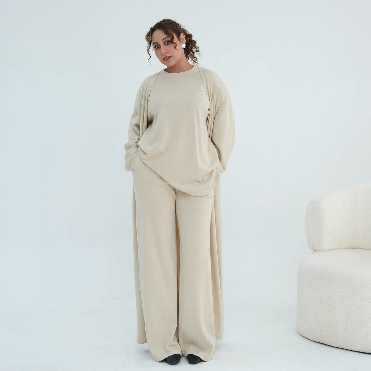 Solid Knit Two-Piece Jersey Abaya Set – Modest Knit Co-ord