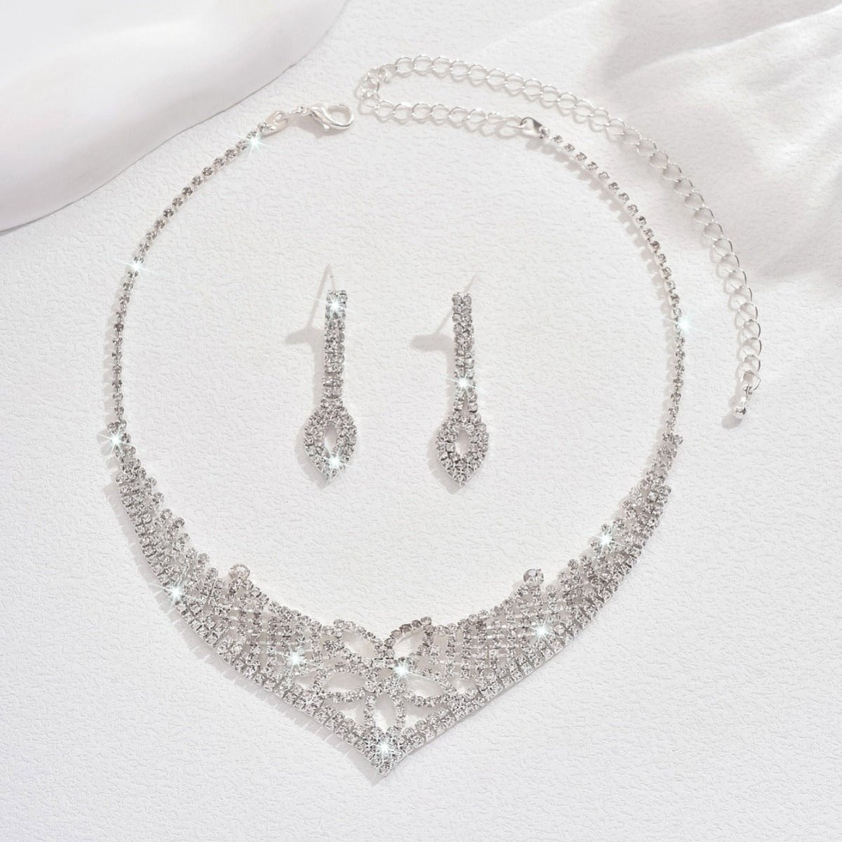 Sparkling Rhinestone Trio Earrings Necklace Bracelet Collection (MAC315) - Mariam's Collection