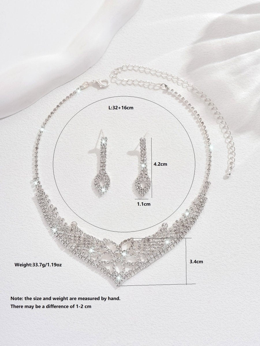 Sparkling Rhinestone Trio Earrings Necklace Bracelet Collection (MAC315) - Mariam's Collection