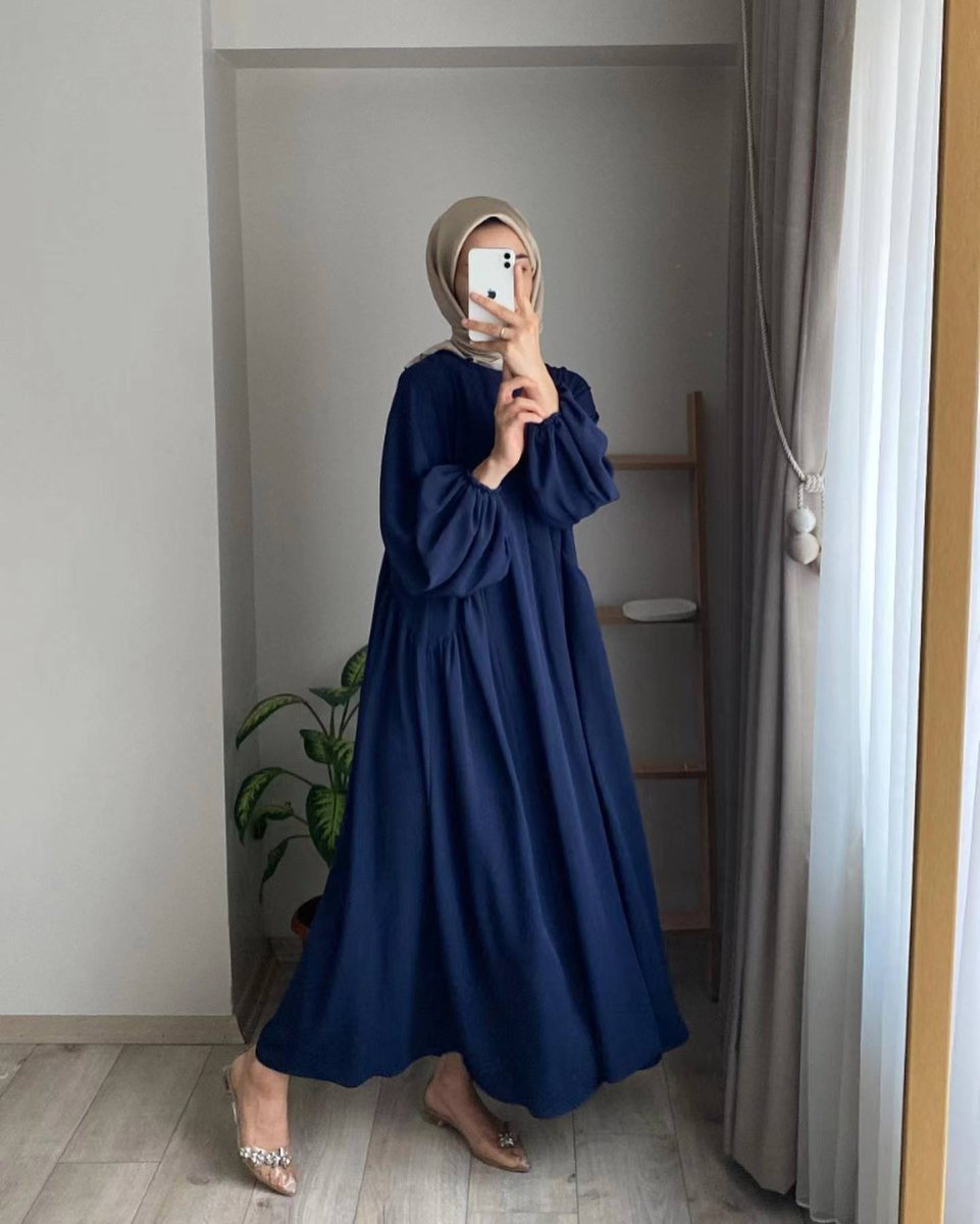 Modest Loose Fit Abaya with Lantern Sleeves | Ice Crepe Pullover Abaya (MA153)
