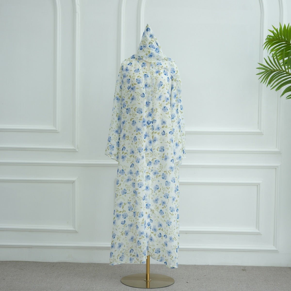 Spring Summer Floral Print Chiffon Cardigan | Double - Layer Modest Cover - Up Abaya. (MOA170) - Mariam's Collection
