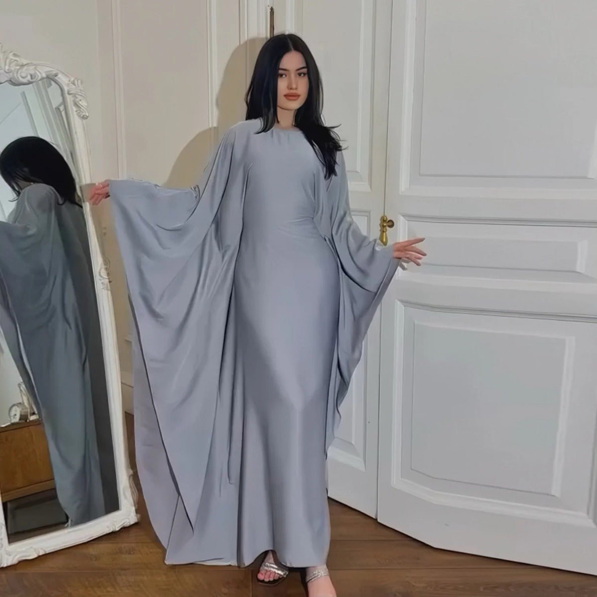 Spring/Summer Evening Wear Celestial Glow Robe Dress Collection |Batwing Sleeve Party Dresses with Metallic Sheen. (MA247) - Mariam's Collection