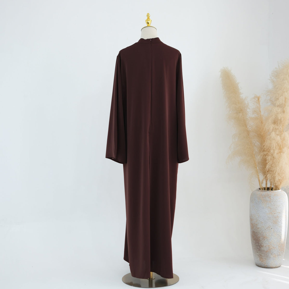 Stand-Collar Nida Maxi Dress | Long-Sleeve Belted Modest Dress(MA475) - Mariam's Collection