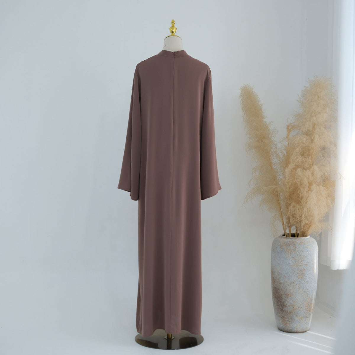 Stand-Collar Nida Maxi Dress | Long-Sleeve Belted Modest Dress(MA475) - Mariam's Collection