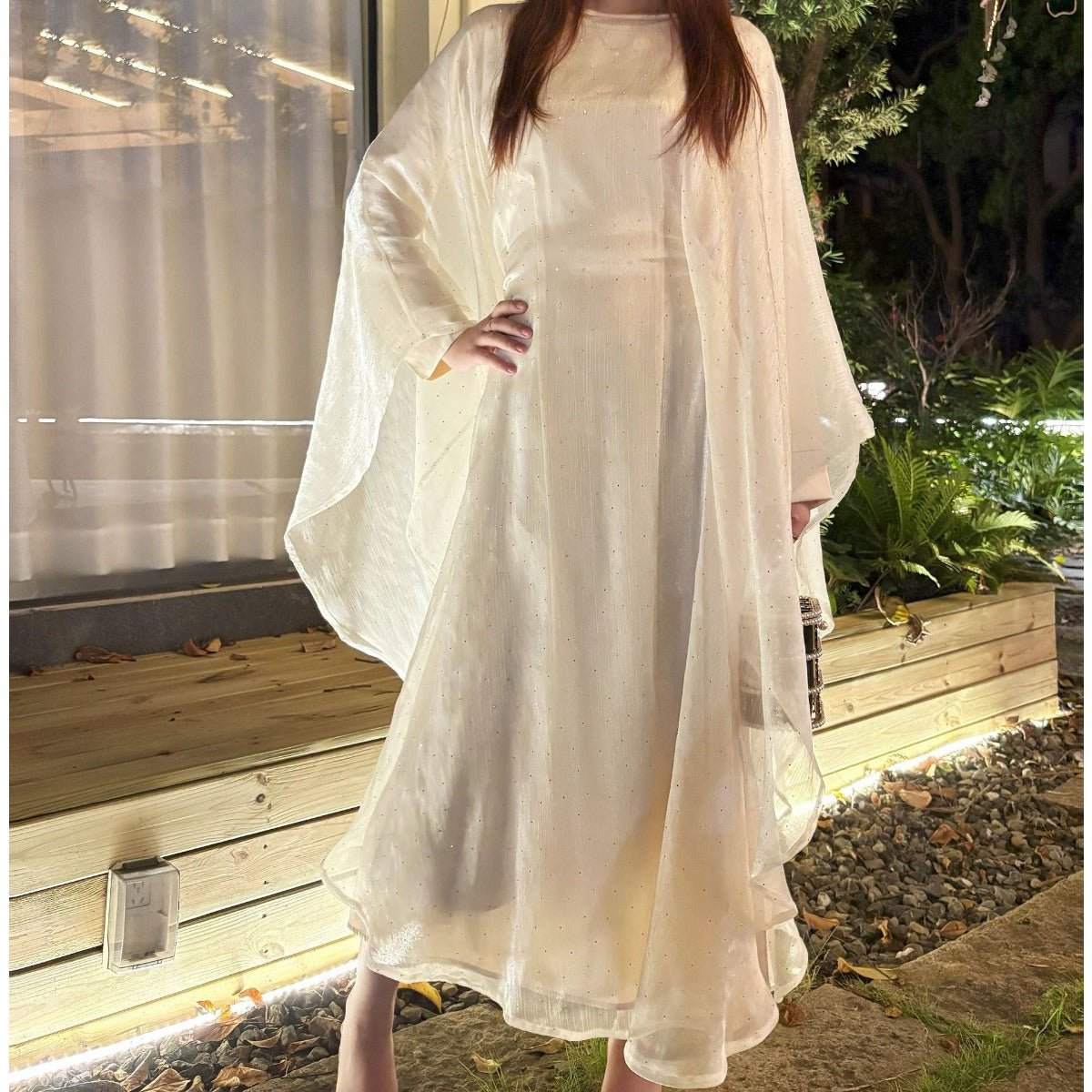 Starry Night Elegance Dress Luxury Party Wear | Olive Green Glitter Maxi with Bell Sleeves. (MA243) - Mariam's Collection
