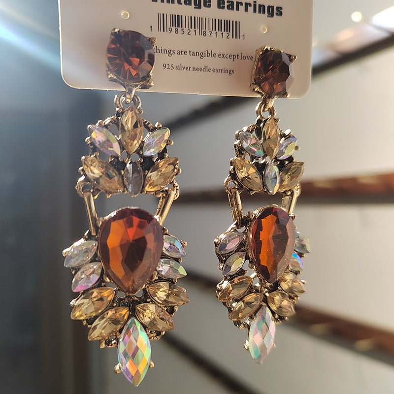 Statement Rhinestones Large Drop Earrings (MAC327) - Mariam's Collection