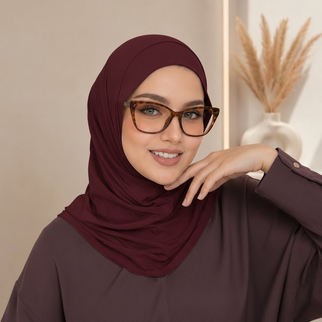 Stretch-Fit Instant Hijab — Cotton Modal, Earphone-Friendly (MH224) - Mariam's Collection