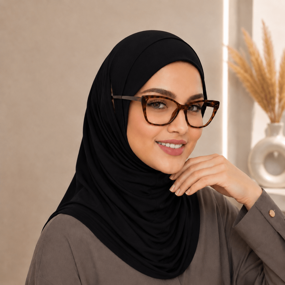 Stretch-Fit Instant Hijab — Cotton Modal, Earphone-Friendly (MH224) - Mariam's Collection