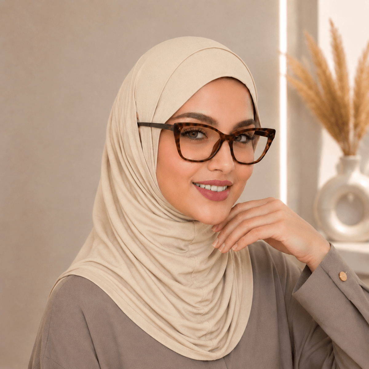 Stretch-Fit Instant Hijab — Cotton Modal, Earphone-Friendly (MH224) - Mariam's Collection