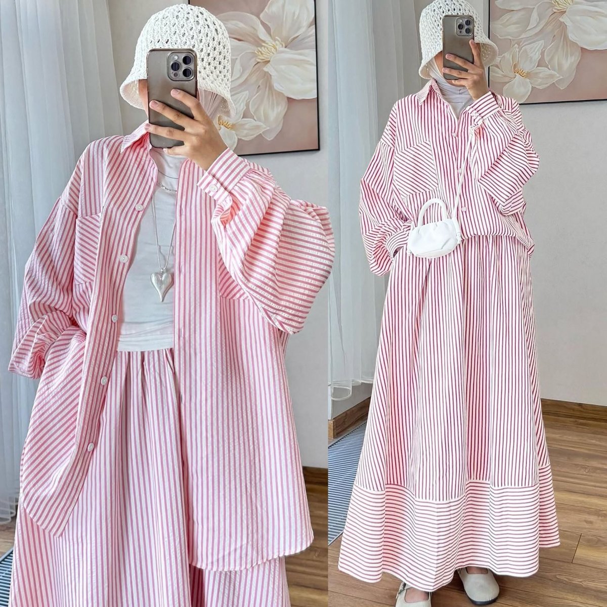 Striped Oversized Shirt & Maxi Skirt Set — Casual Modest Stripe Co-Ord
