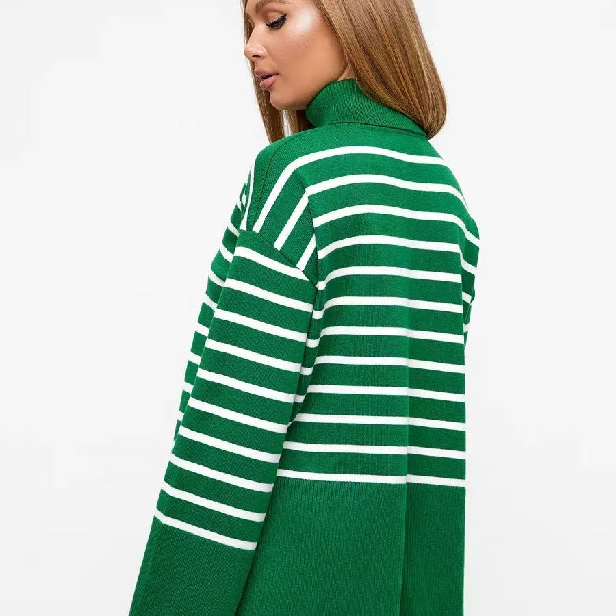 Striped Turtleneck Sweater | Oversized Colorblock Pullover(MS252) - Mariam's Collection