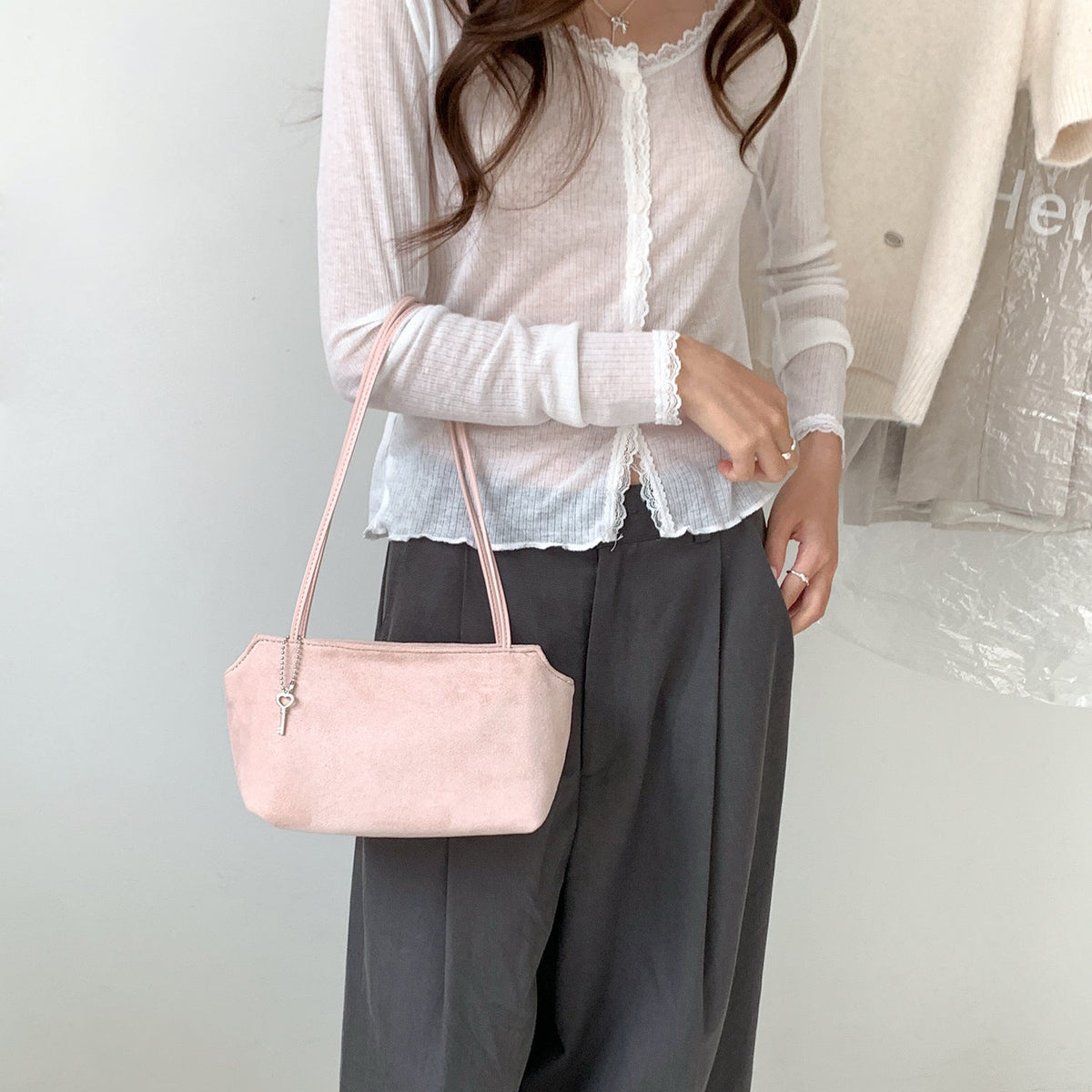 Suede-Feel Petite Shoulder Bag – Vintage Underarm Bag