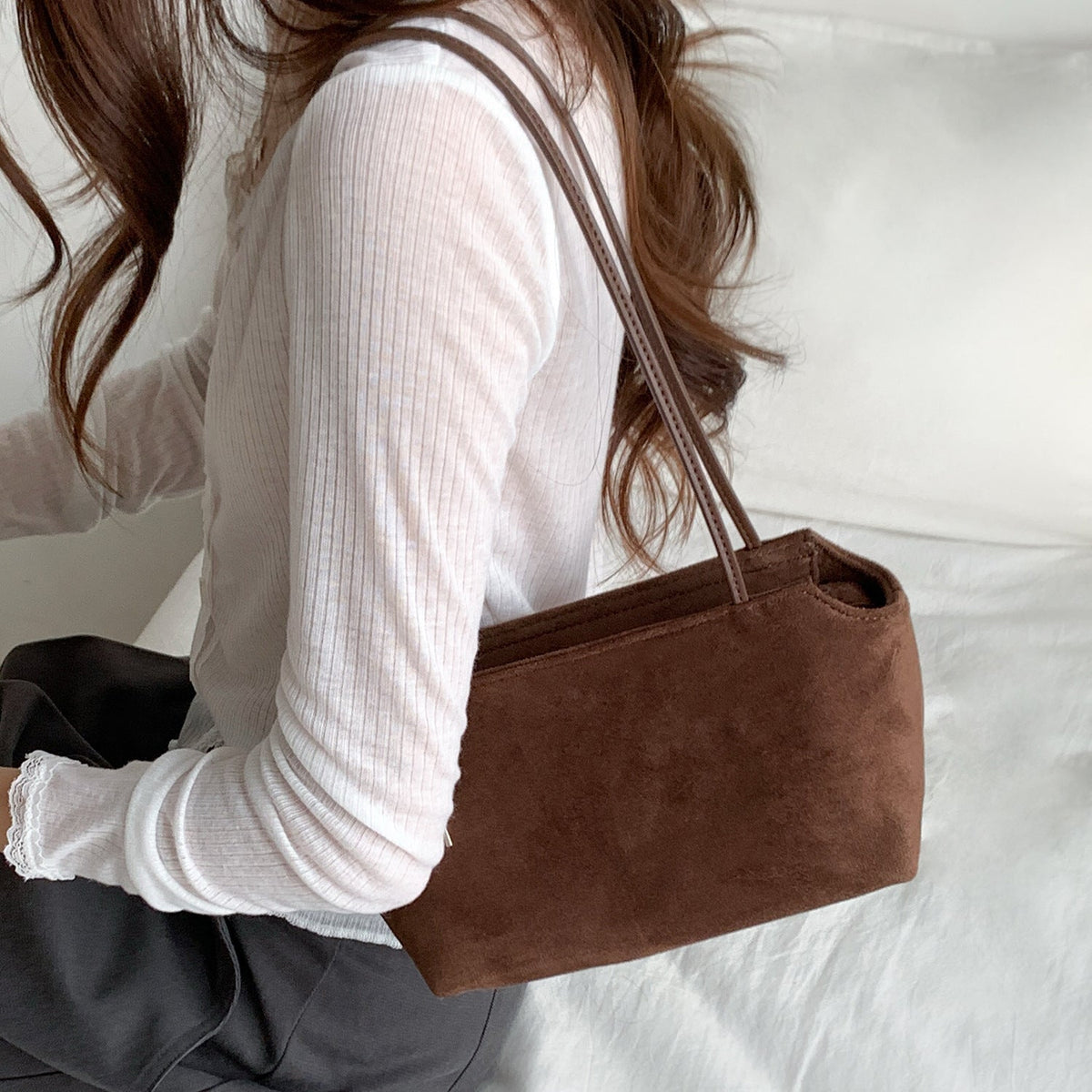 Suede-Feel Petite Shoulder Bag – Vintage Underarm Bag