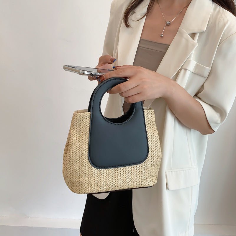 Summer Contrast Woven Top-Handle Bag（MAC467） - Mariam's Collection