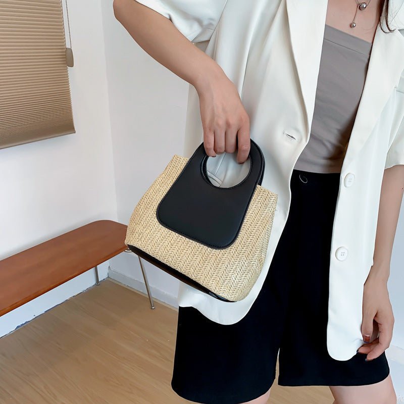 Summer Contrast Woven Top-Handle Bag（MAC467） - Mariam's Collection