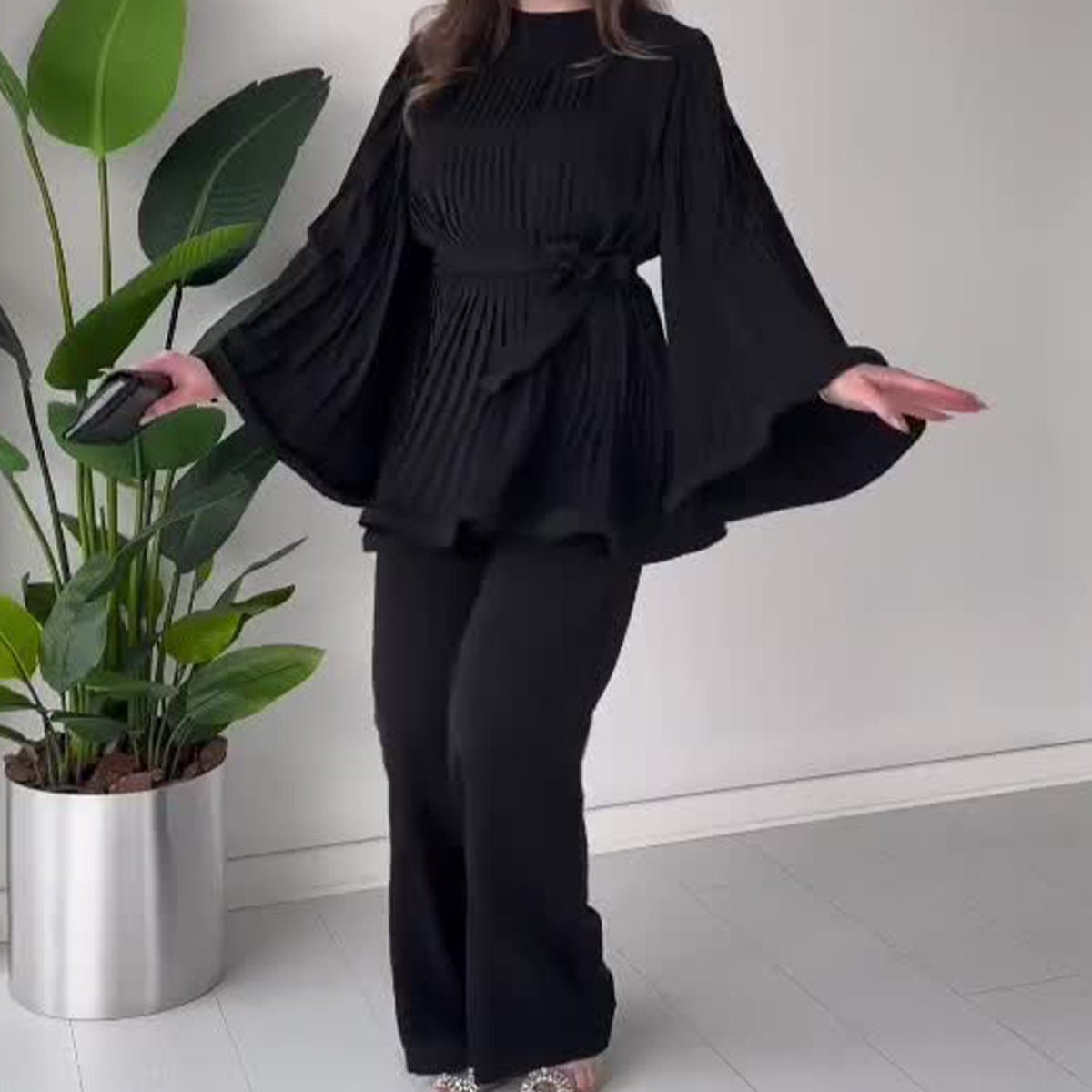 Summer Pleated Design Breathable Loose Pants Two - Piece Set .(MS083) - Mariam's Collection