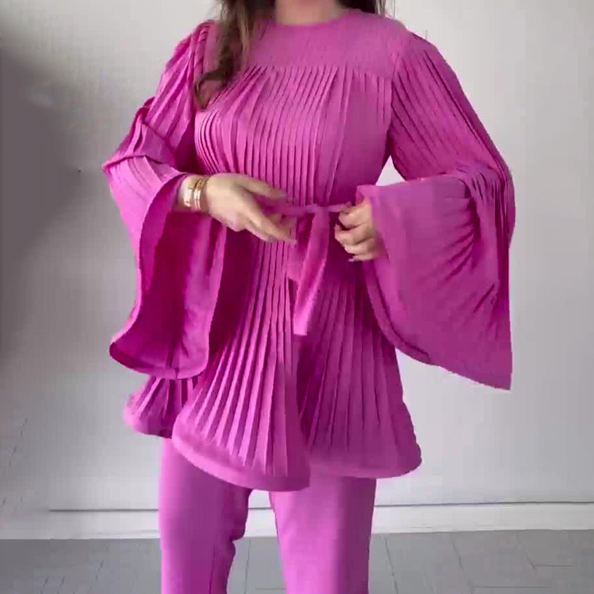 Summer Pleated Design Breathable Loose Pants Two - Piece Set .(MS083) - Mariam's Collection