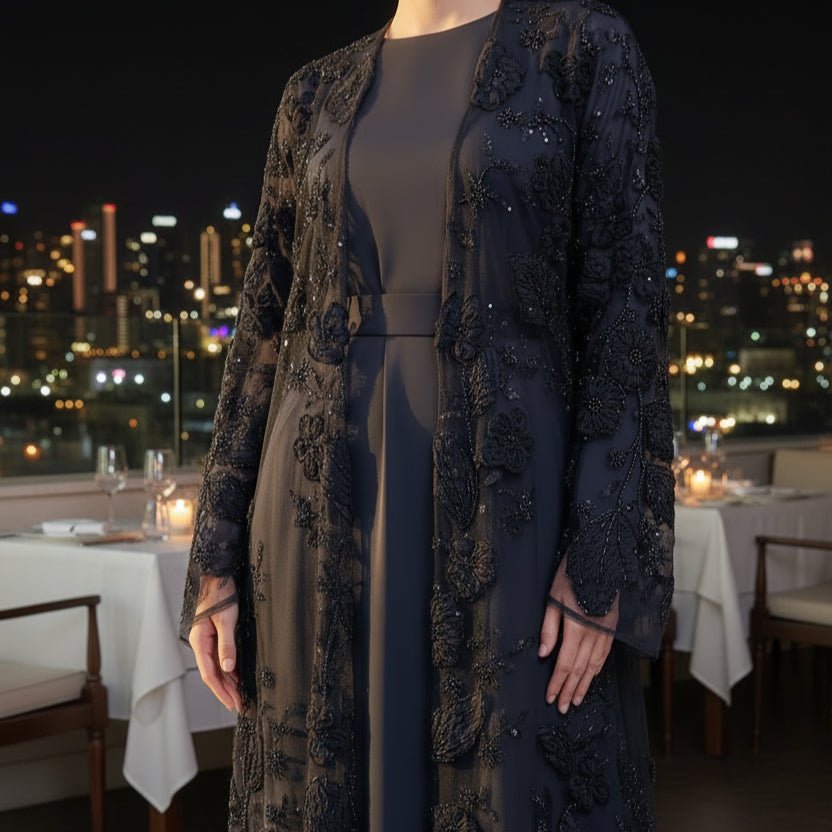 Sunlit Petals Floral Embroidered Abaya – Secret Garden Series Abayas