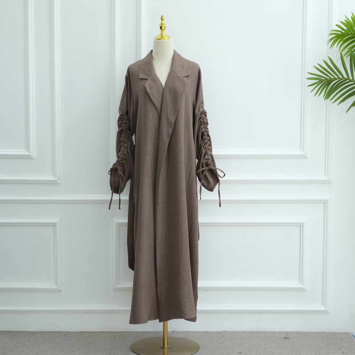 Tailored Blazer Cardigan with Ruched Sleeves | Open - Front Twill Blend Jacket(MOA246) - Mariam's Collection