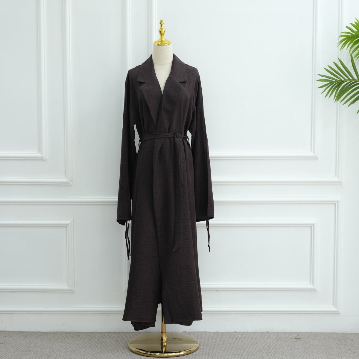 Tailored Blazer Cardigan with Ruched Sleeves | Open - Front Twill Blend Jacket(MOA246) - Mariam's Collection