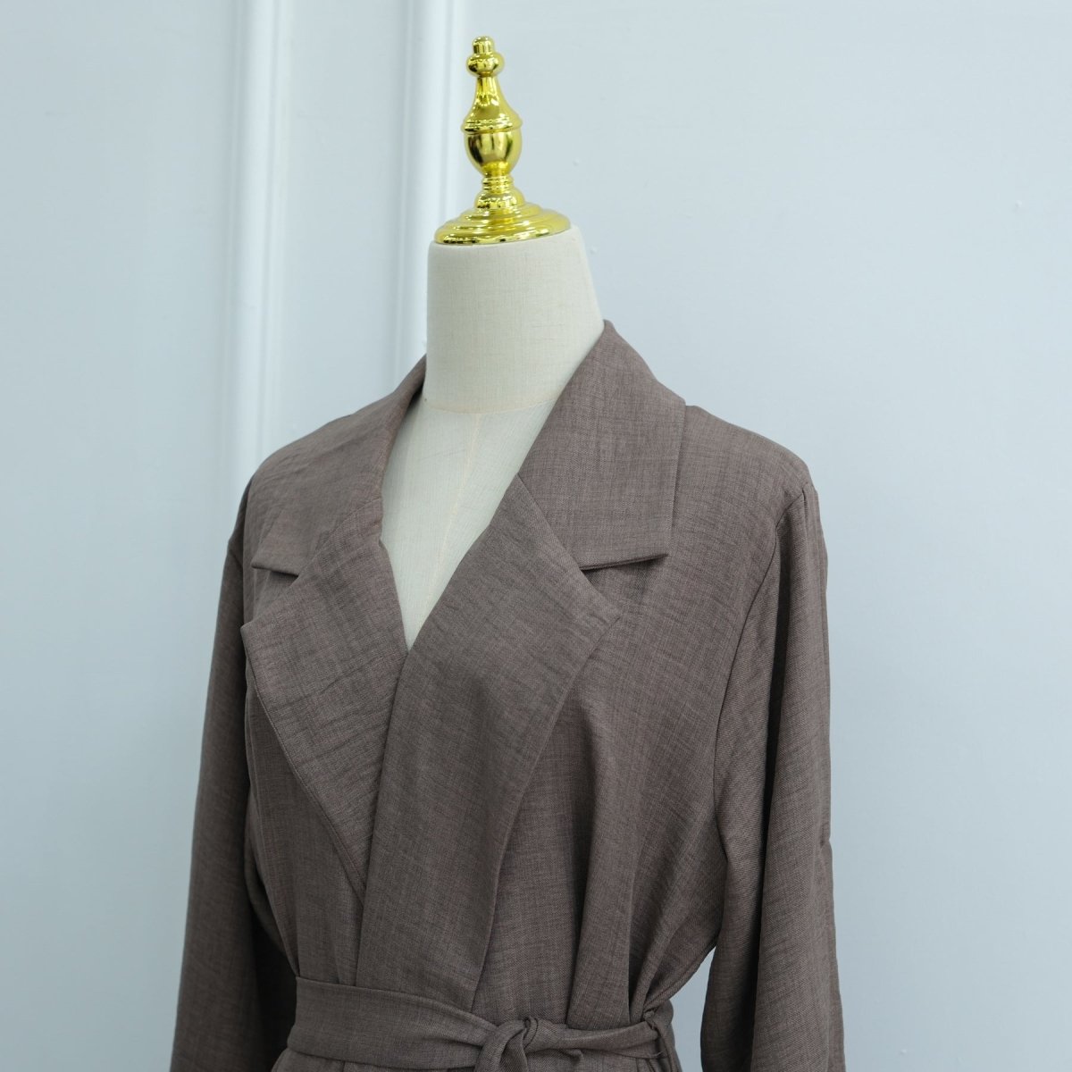 Tailored Blazer Cardigan with Ruched Sleeves | Open - Front Twill Blend Jacket(MOA246) - Mariam's Collection