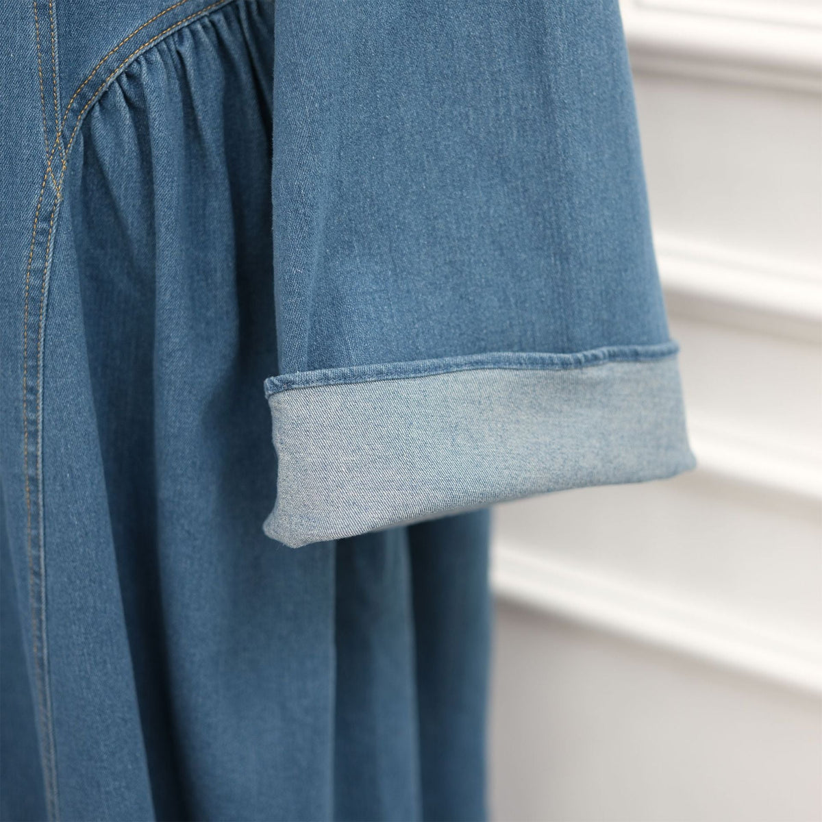 Tencel Denim Round-Neck Flared Maxi Dress(MS563) - Mariam's Collection