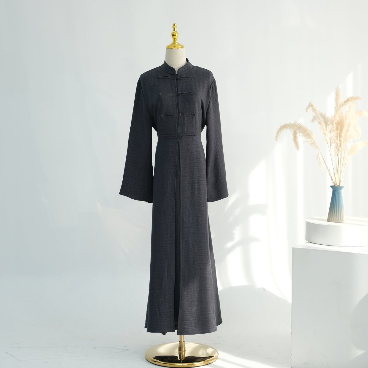 Textured Abaya Set with Tie - Back(MA368) - Mariam's Collection