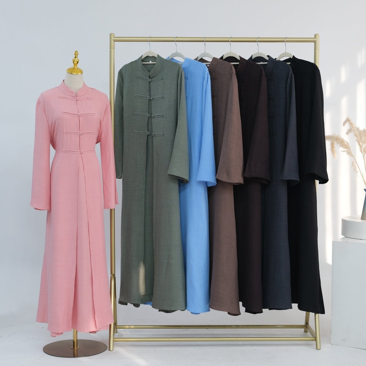 Textured Abaya Set with Tie - Back(MA368) - Mariam's Collection