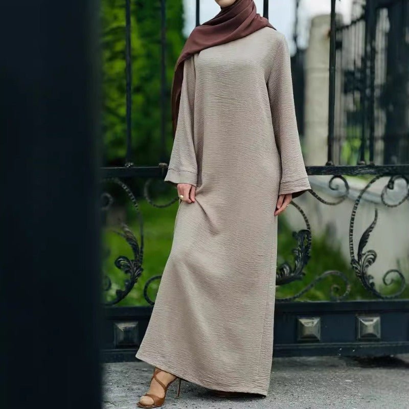 Textured Crepe Abaya | Round Neck Pullover Maxi Dress(MA361) - Mariam's Collection