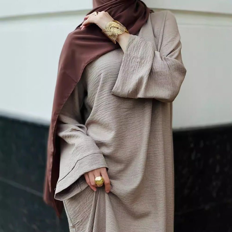 Textured Crepe Abaya | Round Neck Pullover Maxi Dress(MA361) - Mariam's Collection