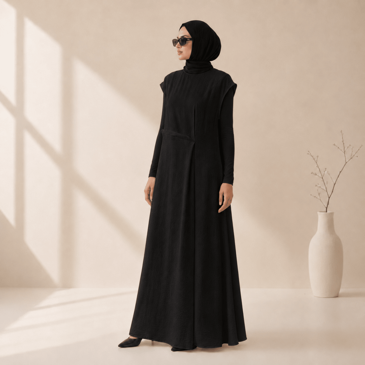 Textured Crepe Cap Shoulder Maxi Dress with Waist Pleat & Back Zip (MS436)(MS436) - Mariam's Collection