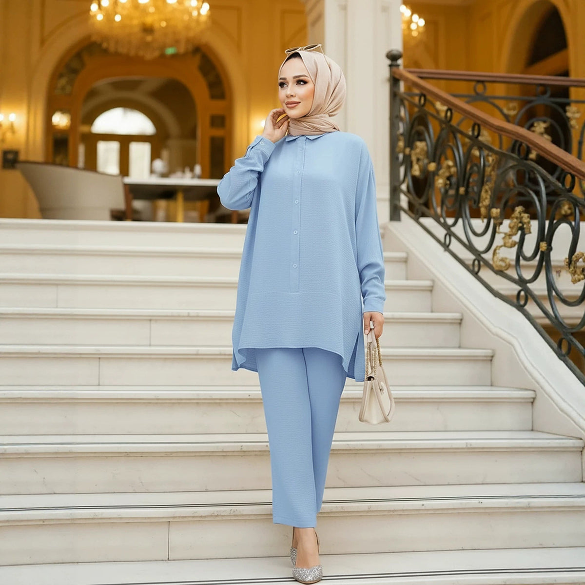 Crinkle Batwing Co-ord Set – Modest Two-Piece Suit Set