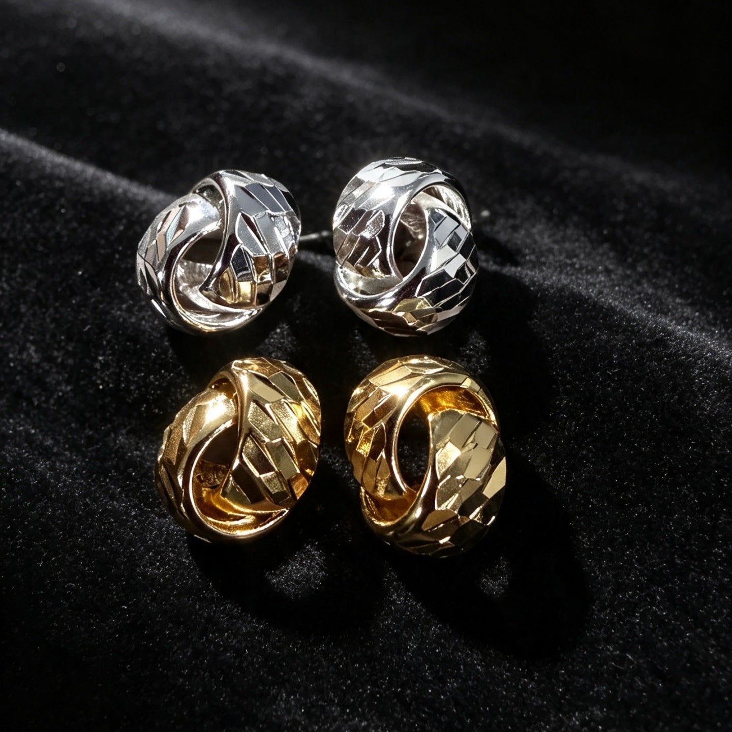 Textured Double Layer C-Hoop Earrings（MAC461） - Mariam's Collection
