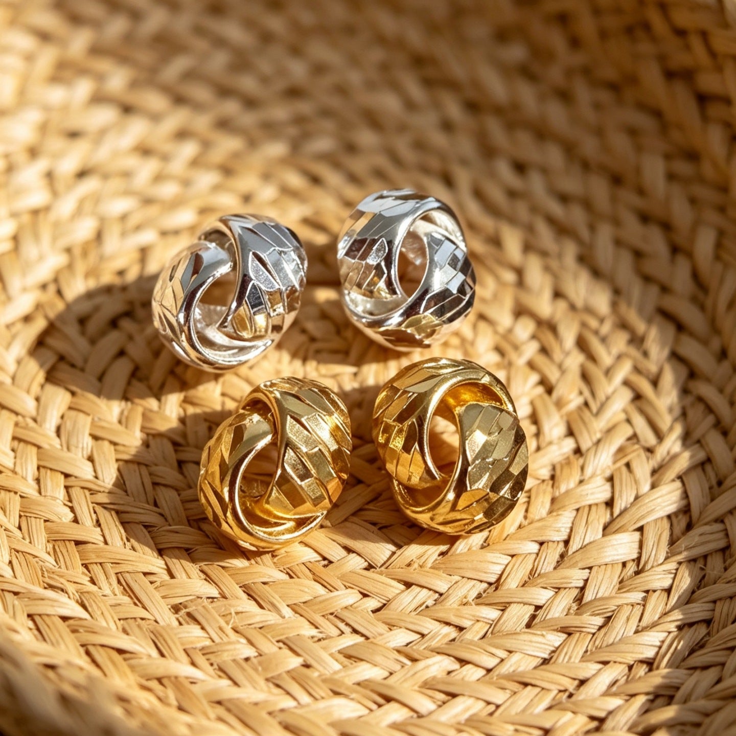 Textured Double Layer C-Hoop Earrings（MAC461） - Mariam's Collection