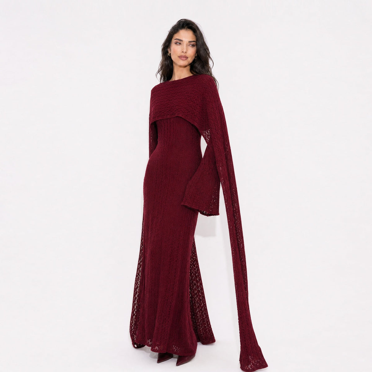 Concealed back zip detail on floral lace maxi dress