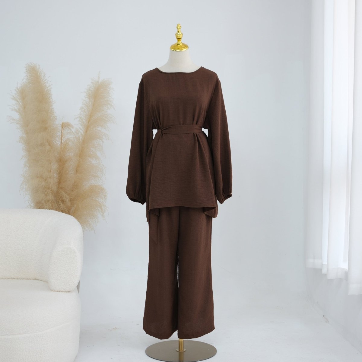 Textured Longline Top & Wide-Leg Trouser Set(MS455) - Mariam's Collection