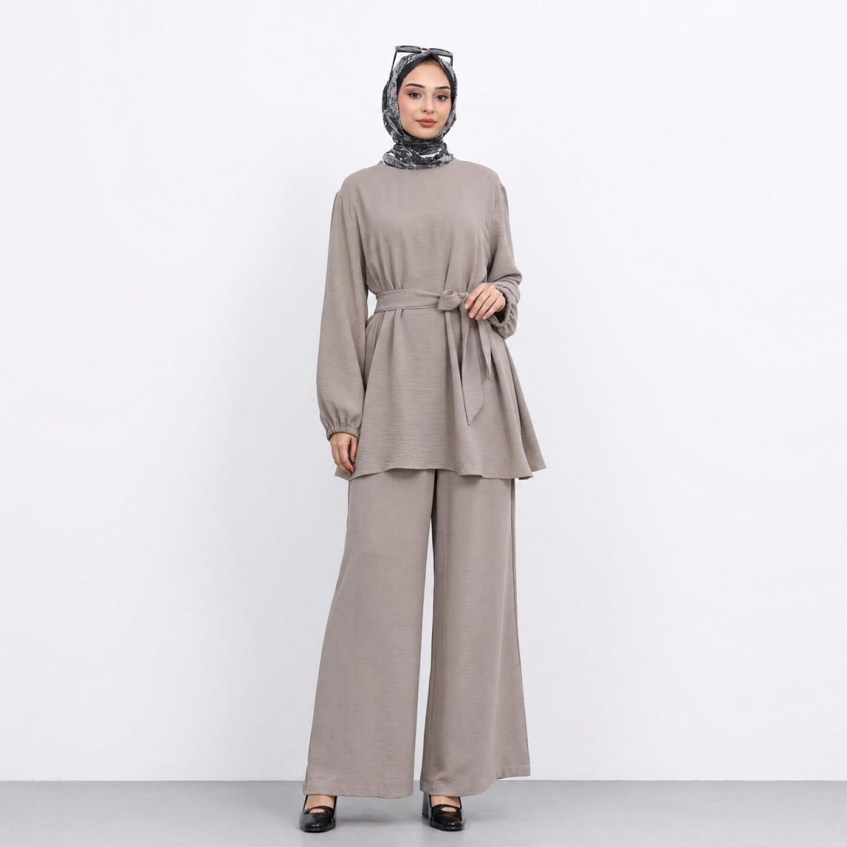 Textured Longline Top & Wide-Leg Trouser Set(MS455) - Mariam's Collection