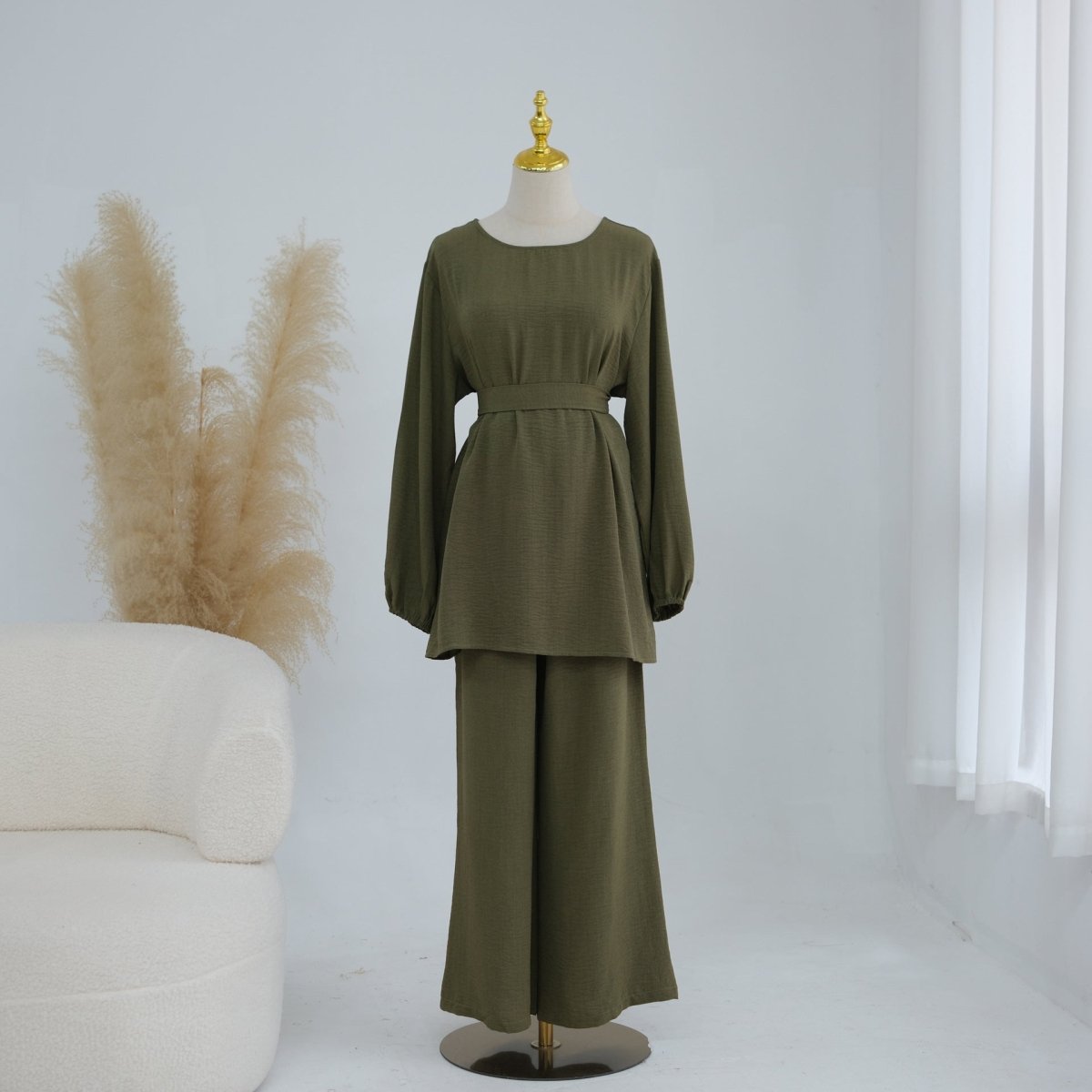 Textured Longline Top & Wide-Leg Trouser Set(MS455) - Mariam's Collection