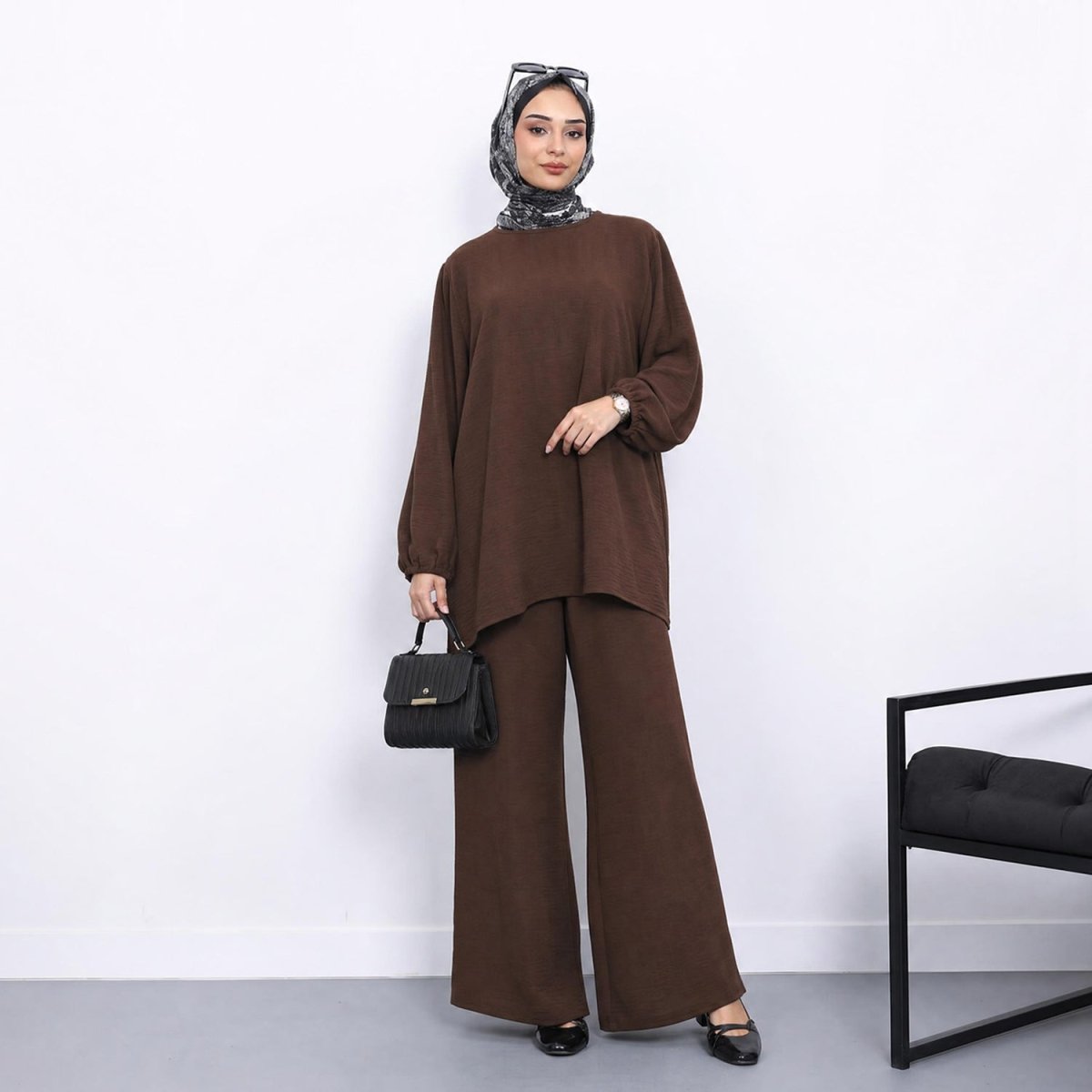 Textured Longline Top & Wide-Leg Trouser Set(MS455) - Mariam's Collection