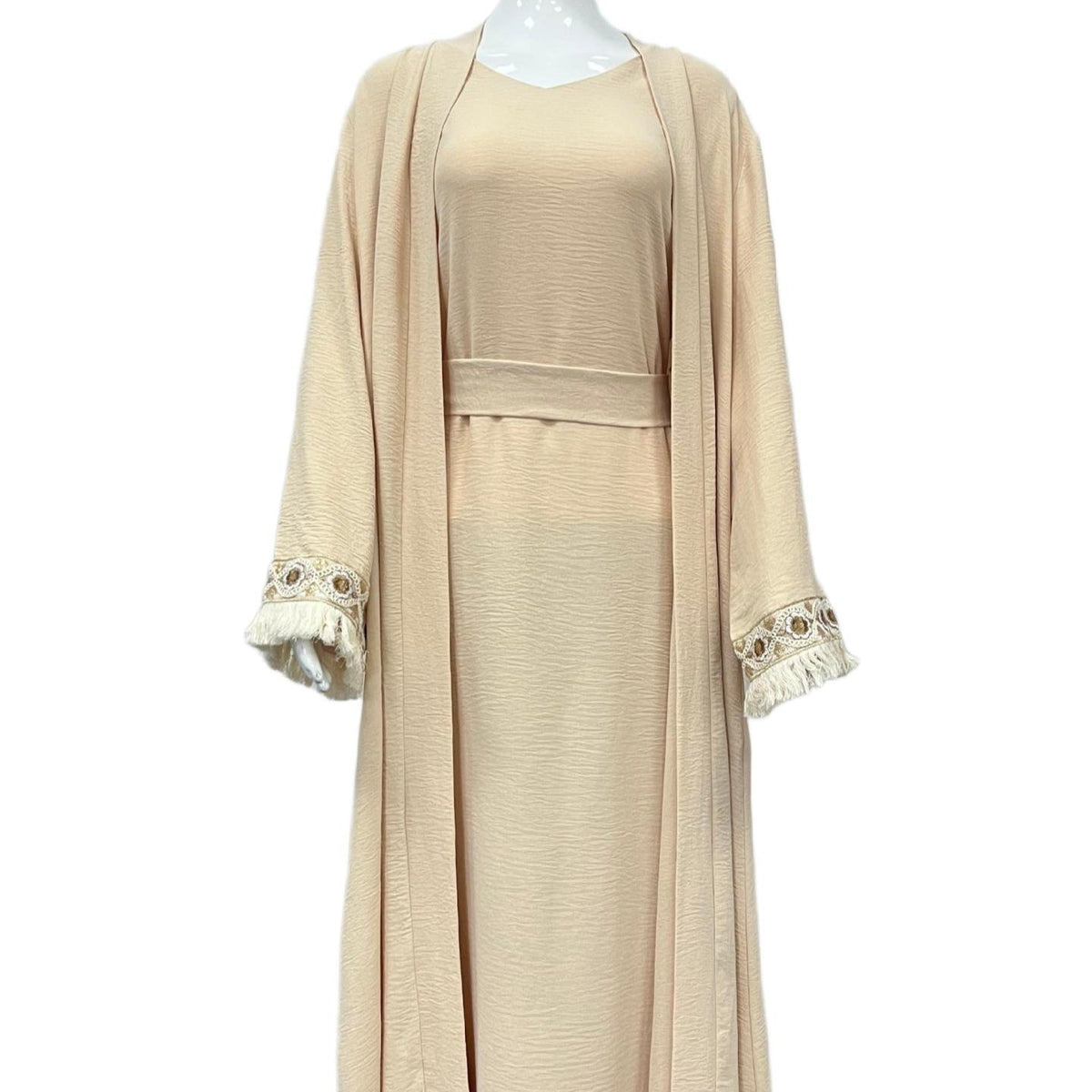 Textured Three-Piece Abaya Set(MOA346) - Mariam's Collection